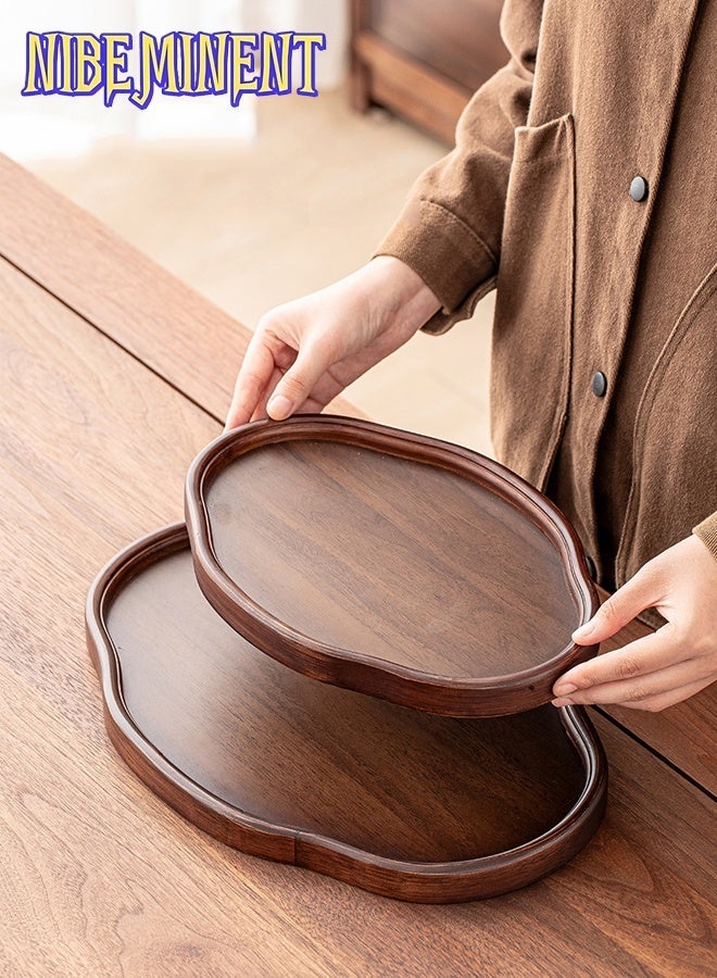 NIBEMINENT 2 Pcs/Set Bamboo & Recycled Wood Decorative Tray - Vintage Style Irregular Shape Tea Serving Tray with Lid, Perfect for Home, Office, Hotel, or Gift Decor, Ideal for Living Room, Bedroom, or Tea Parties, Tea Party Accessory | Decorative Tray | Bamboo Material, Tea Tray - Image 2